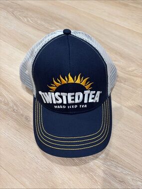 Twisted Yellow & Navy Trucker Hat with Sun Embroidery